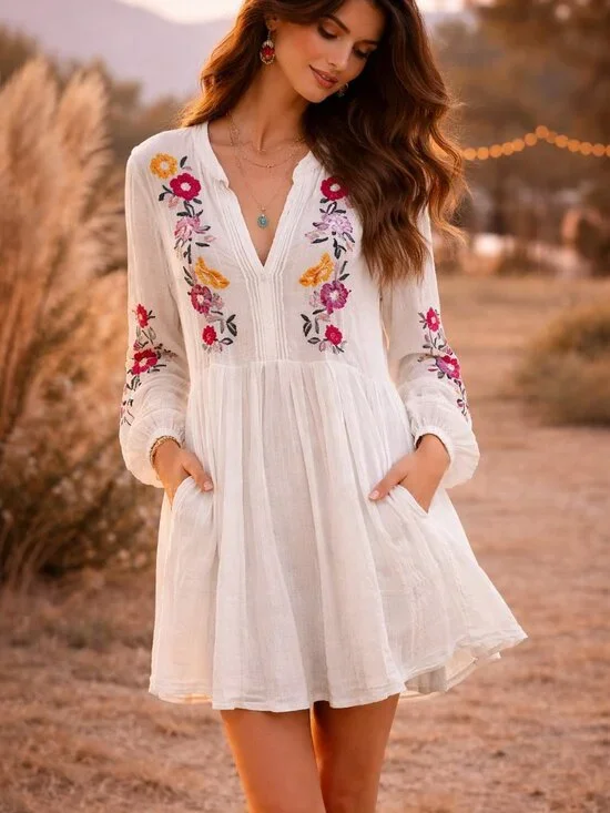 Free People Mia Gauze Embroidered Mini Dress White Boho Tunic L Boho Festival - Picture 1 of 10